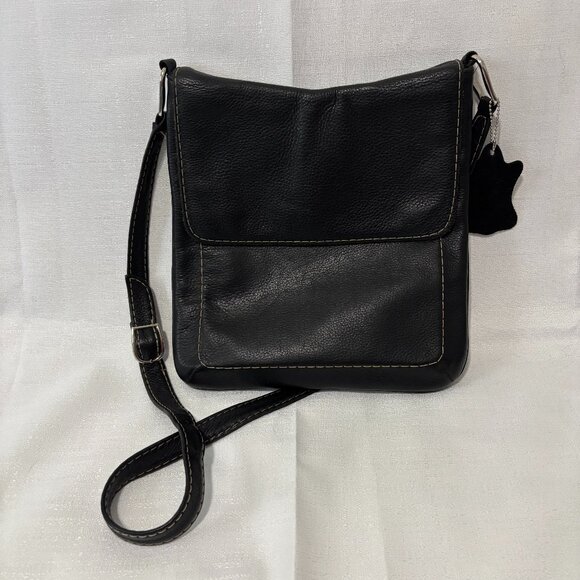 Concepts Canada Medium Black Pebble Leather Flap Cover Cross-Body / Shoulder Bag - Picture 1 of 16